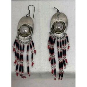 Taxco Mexico 925 Sterling Silver Earrings TP-75 Maker Mark – Beaded Fringe...
